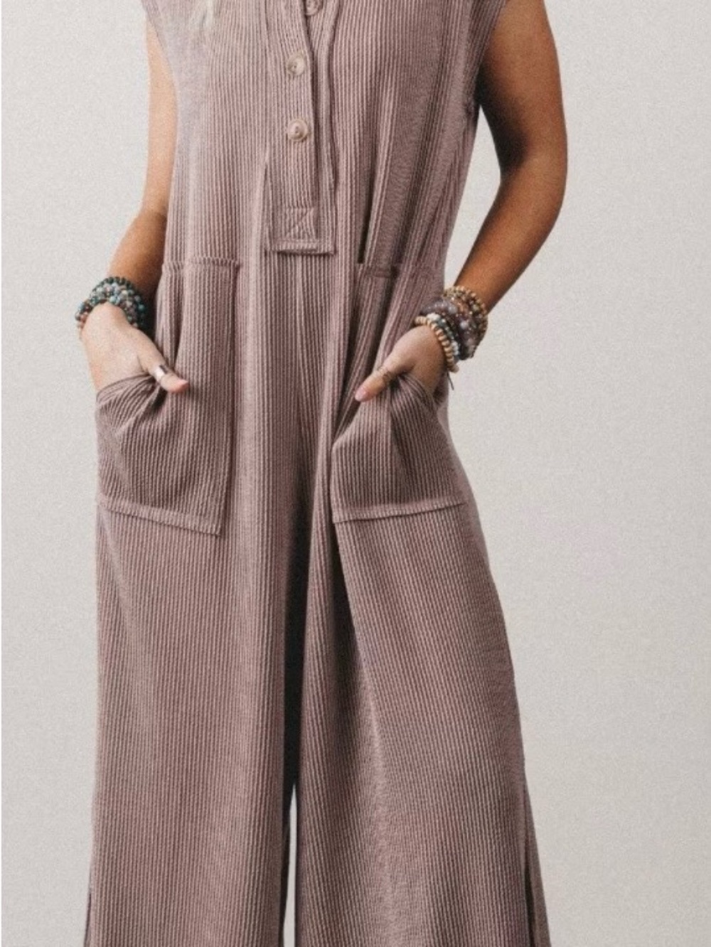 Three Bird Nest Mauve Ribbed Wide-Leg Jumpsuit